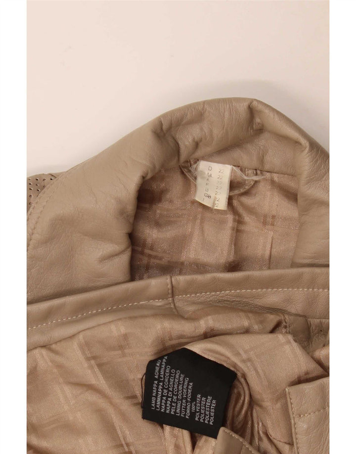 Vintage Womens Leather Jacket UK 22 3XL Beige Lambskin