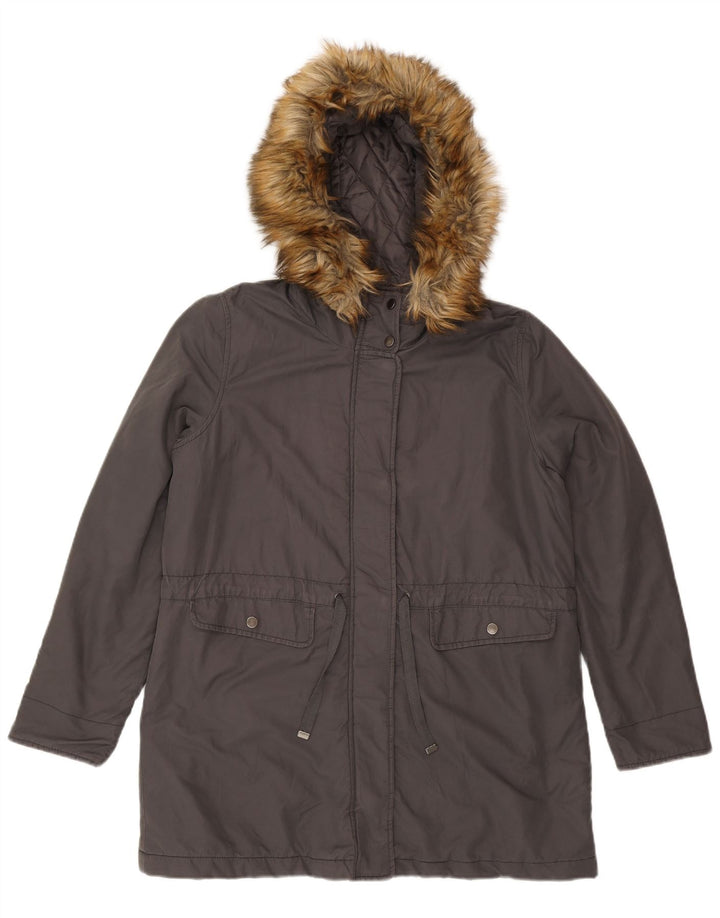 Benetton Womens Hooded Parka Jacket UK 40 Large Grey Cotton