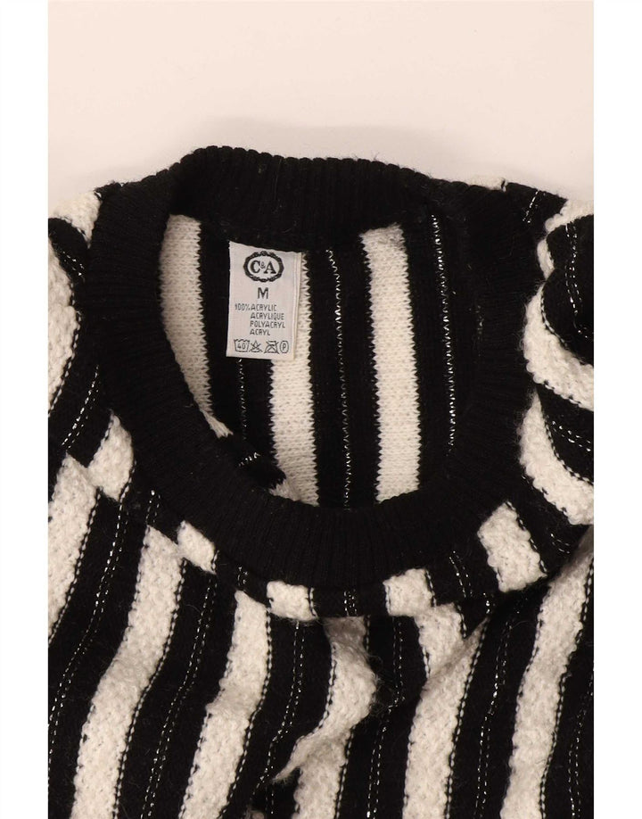 C&A Womens Crew Neck Jumper Sweater UK 14 Medium Black Striped Acrylic
