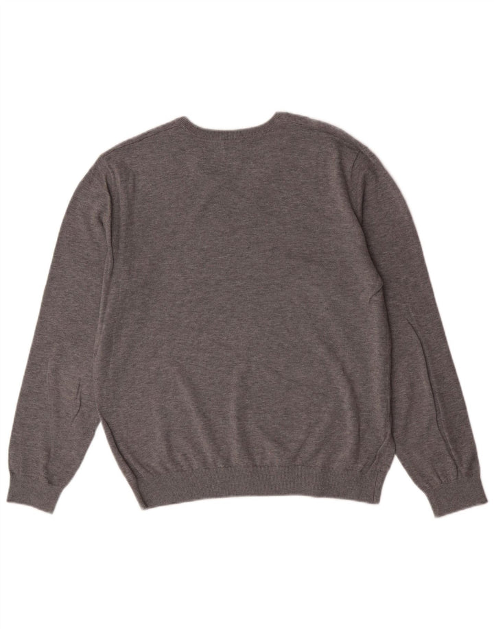 Boggi Mens Milano V-Neck Jumper Sweater Medium Grey Flecked Cotton