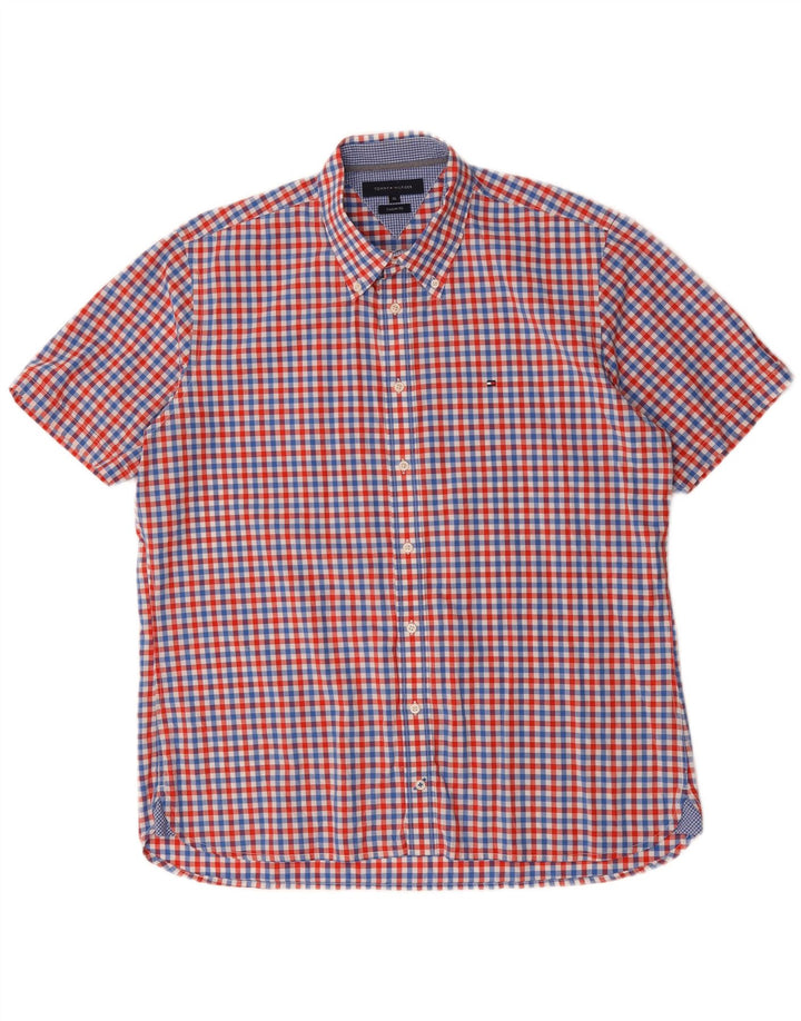 Tommy Hilfiger Mens Short Sleeve Custom Fit Shirt XL Red Gingham