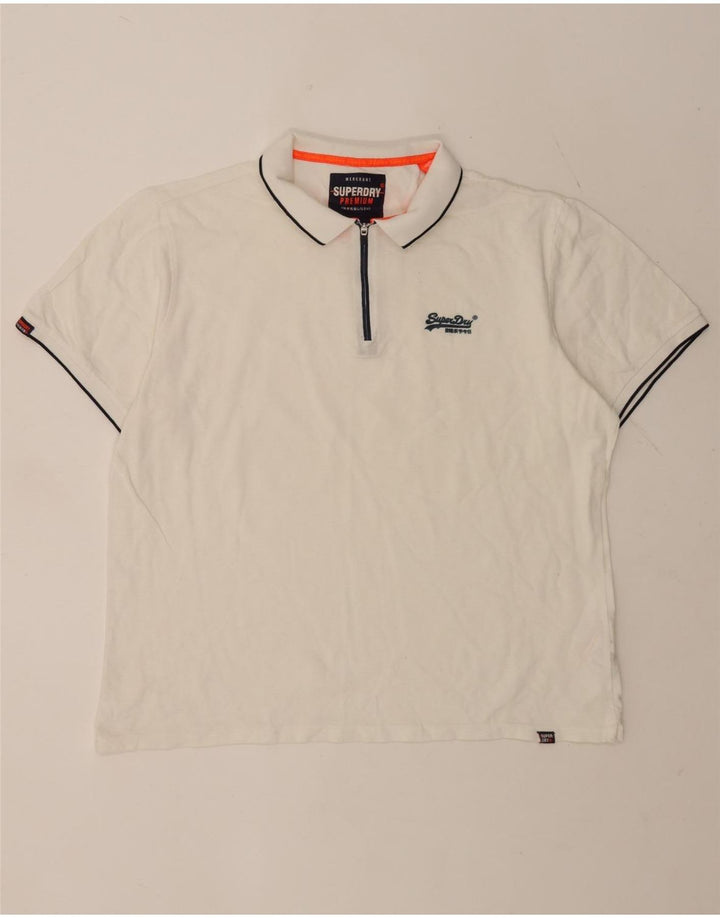 Superdry Mens Polo Shirt 2XL White Striped Cotton