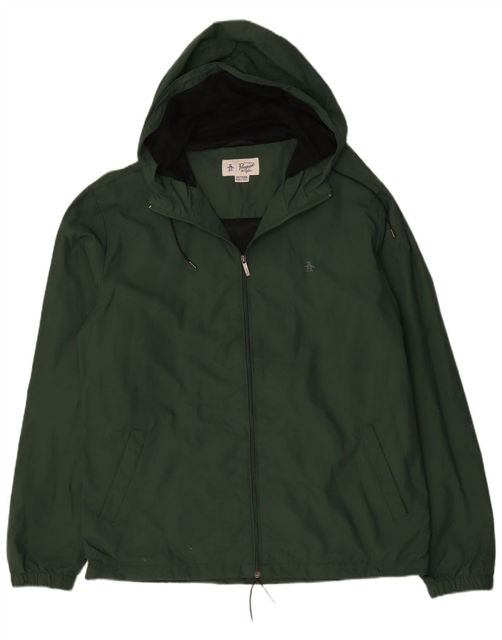 Penguin Mens Hooded Rain Jacket UK 44 2XL Green Polyamide
