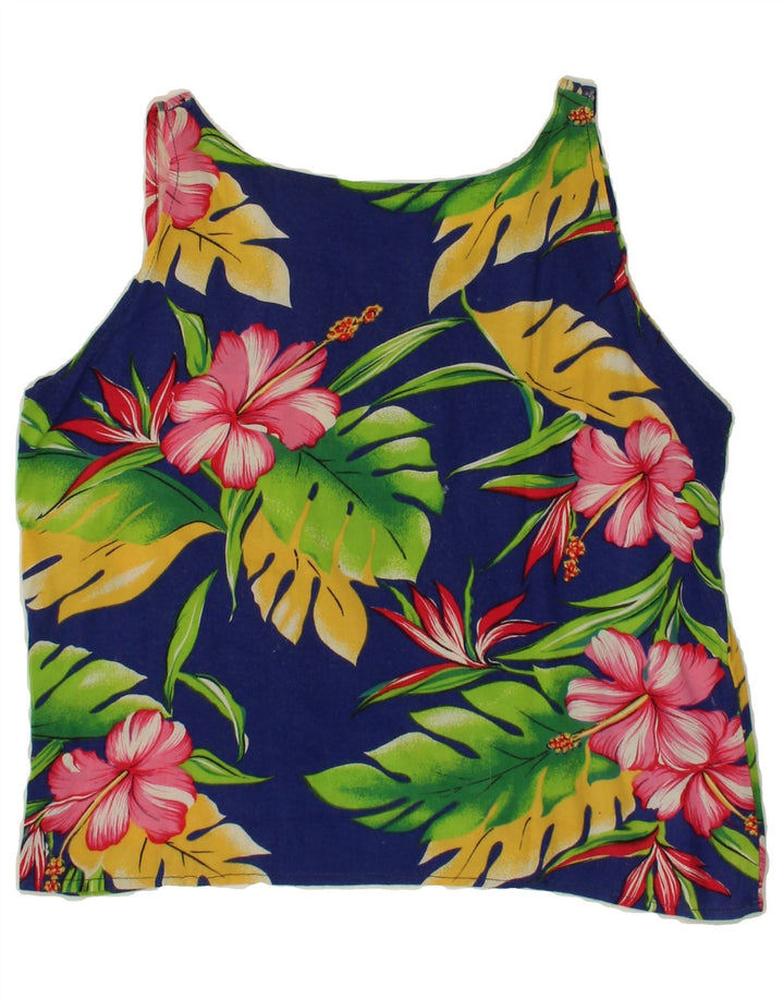 VINTAGE Womens Graphic Vest Top UK 14 Medium Blue Floral Vintage Vintage and Second-Hand Vintage from Messina Hembry 