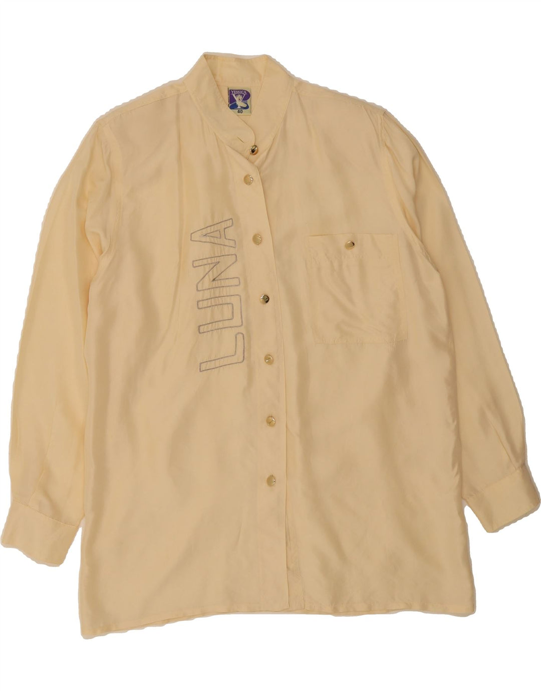 YESSICA Womens Oversized Graphic Shirt Blouse EU 40 Medium Beige Vintage Yessica and Second-Hand Yessica from Messina Hembry 