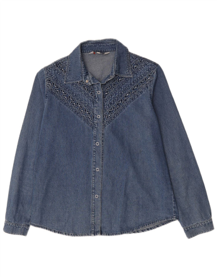 Vintage Womens Denim Shirt UK 14 Medium Blue Cotton