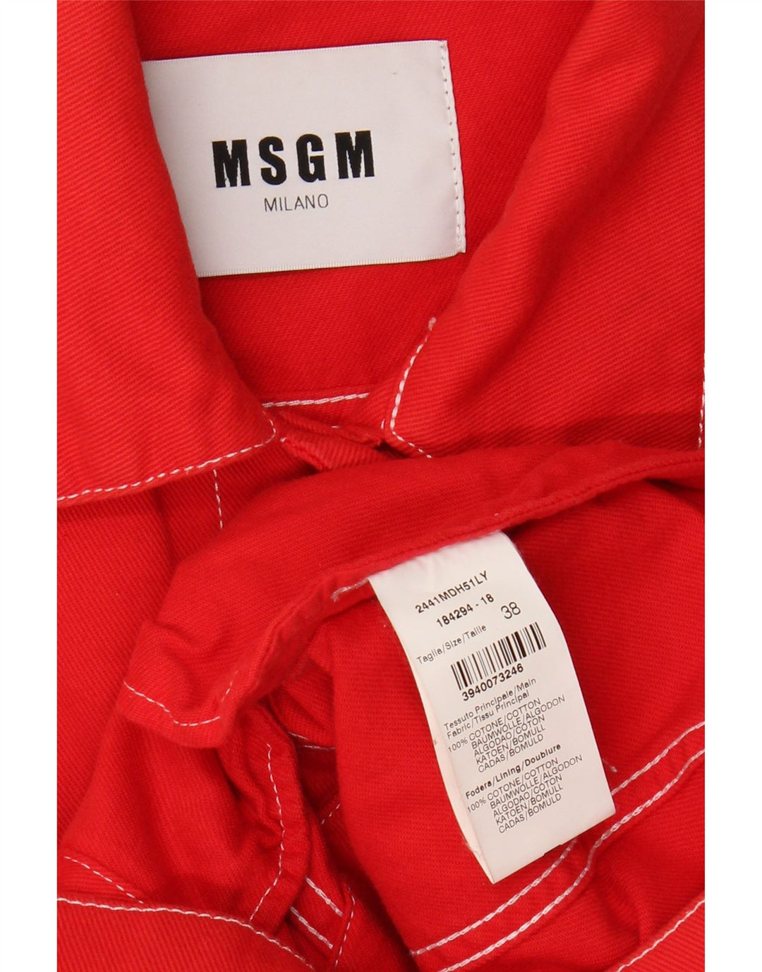 MSGM Womens Denim Jacket EU 38 Medium Red Cotton
