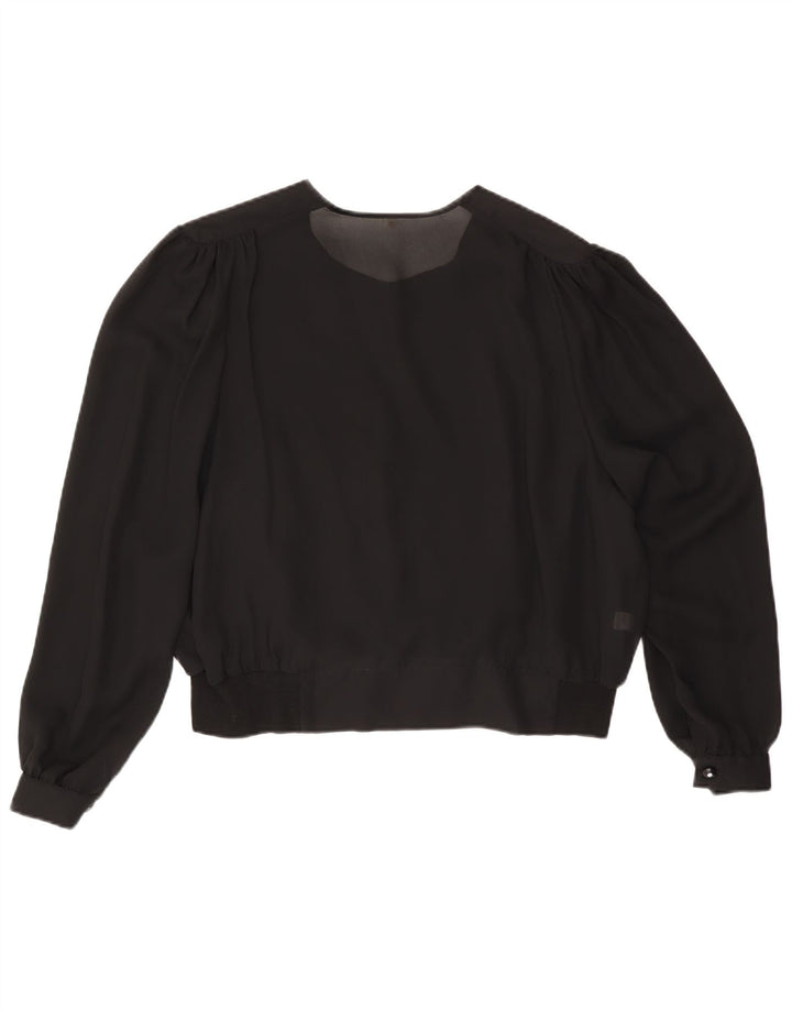 VINTAGE Womens Shirt Blouse IT 50 XL Black Viscose