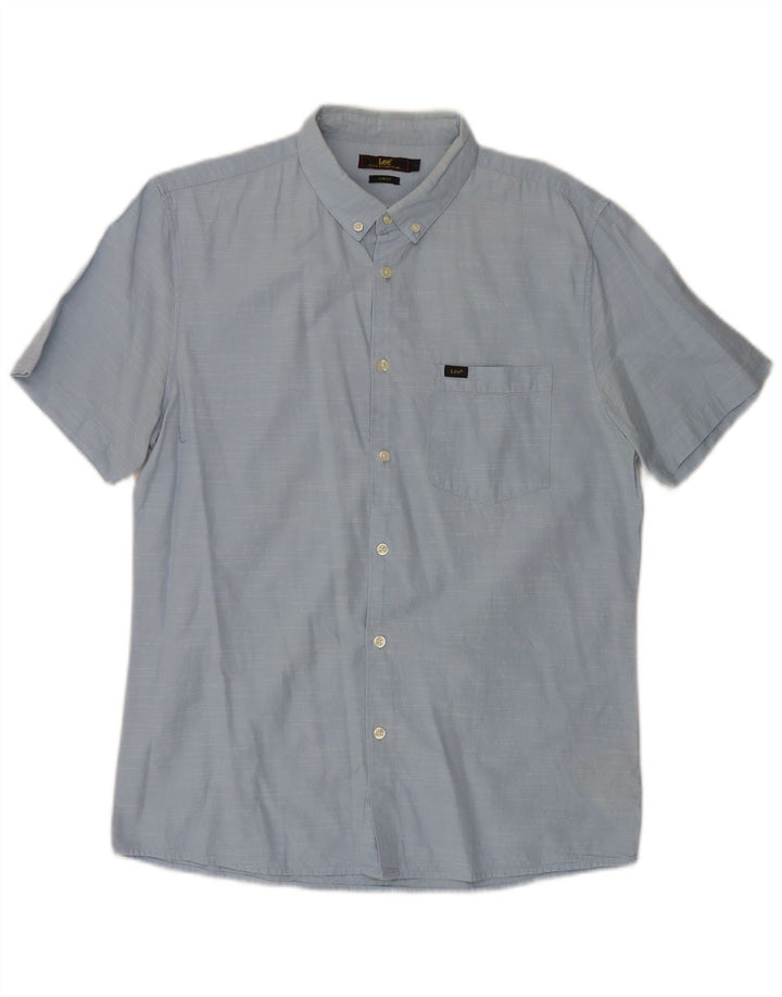 Lee Mens Short Sleeve Slim Fit Shirt Large Blue Cotton