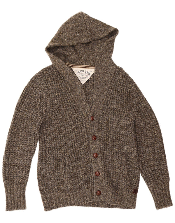 Maglione cardigan con cappuccio da uomo Tommy Hilfiger piccolo acrilico chiazzato grigio
