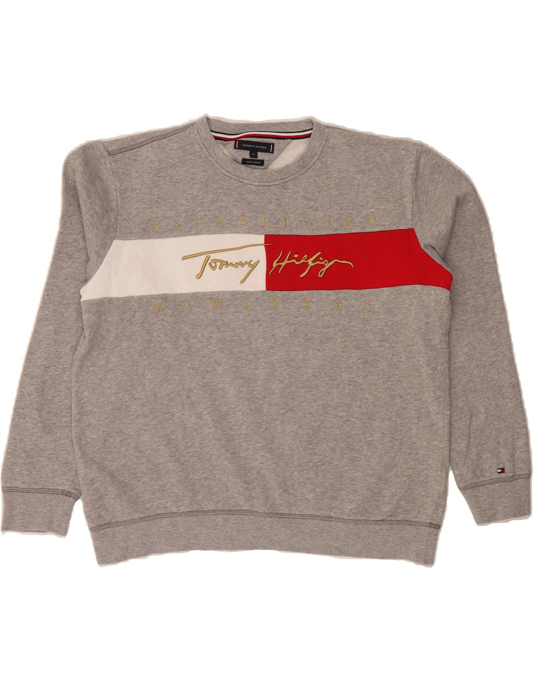 TOMMY HILFIGER Womens Oversized Graphic Sweatshirt Jumper UK 18 XL Grey Vintage Tommy Hilfiger and Second-Hand Tommy Hilfiger from Messina Hembry 