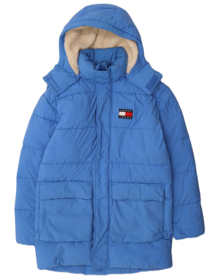 Cappotto imbottito con cappuccio da uomo Tommy Hilfiger UK 36 Small Blu Poliammide