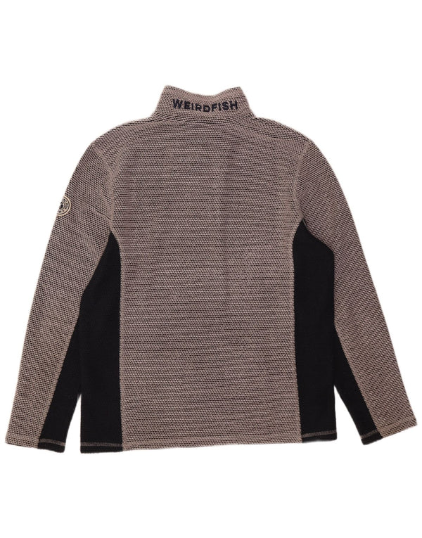 Felpa con collo con zip grafica da uomo Weird Fish, maglione color grigio medio