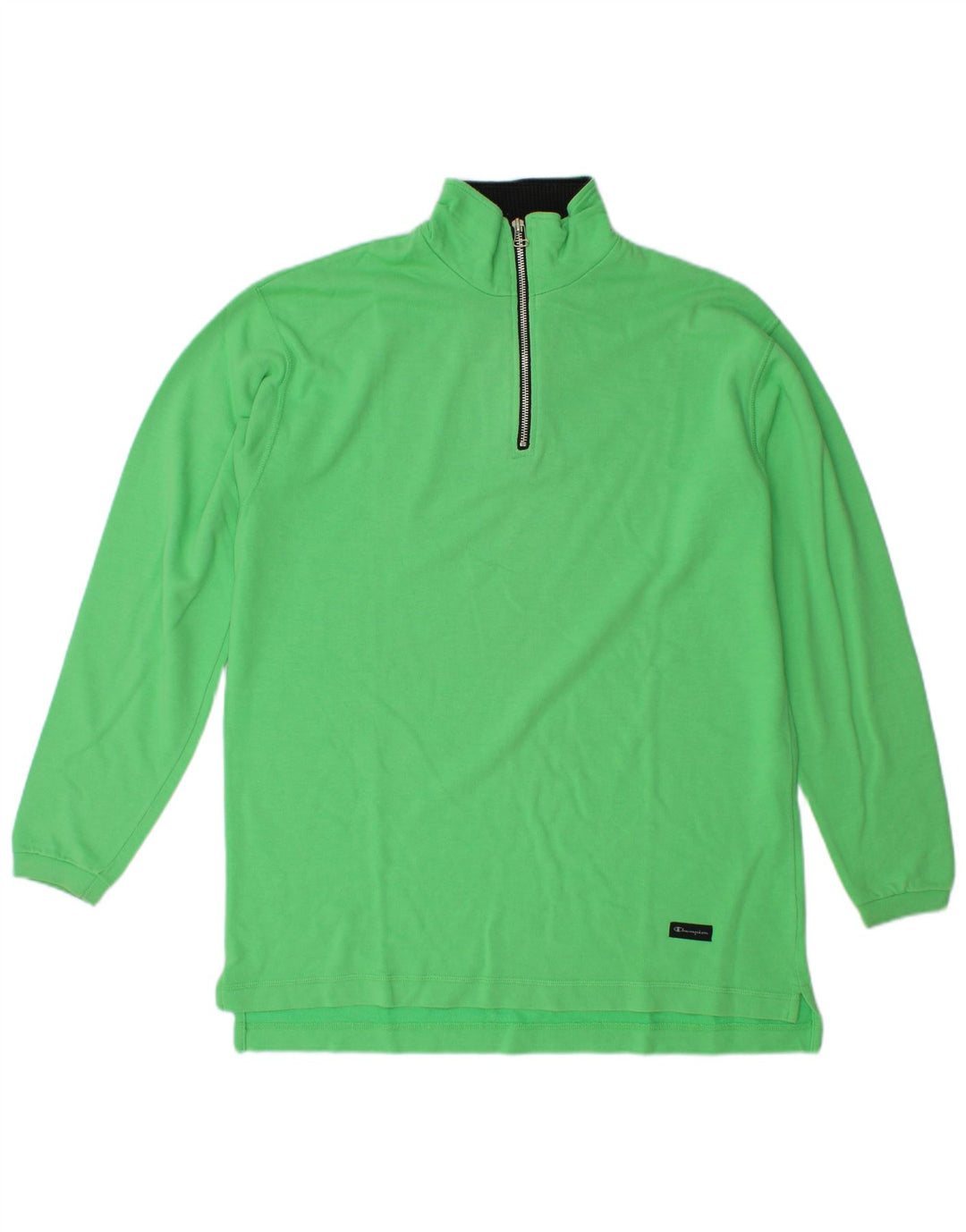 CHAMPION Mens Zip Neck Sweatshirt Jumper Large Green Cotton