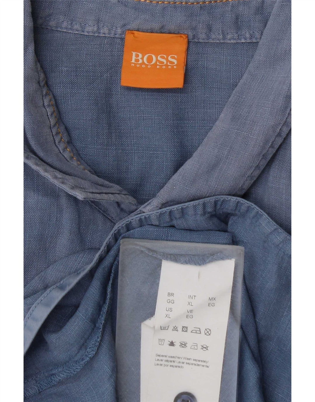 Hugo Boss Mens Short Sleeve Shirt XL Blue Cotton