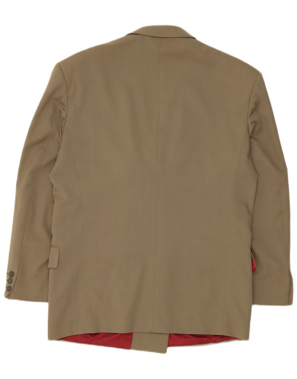 Jaqueta blazer feminina vintage com peito duplo Reino Unido 40 lã cáqui grande
