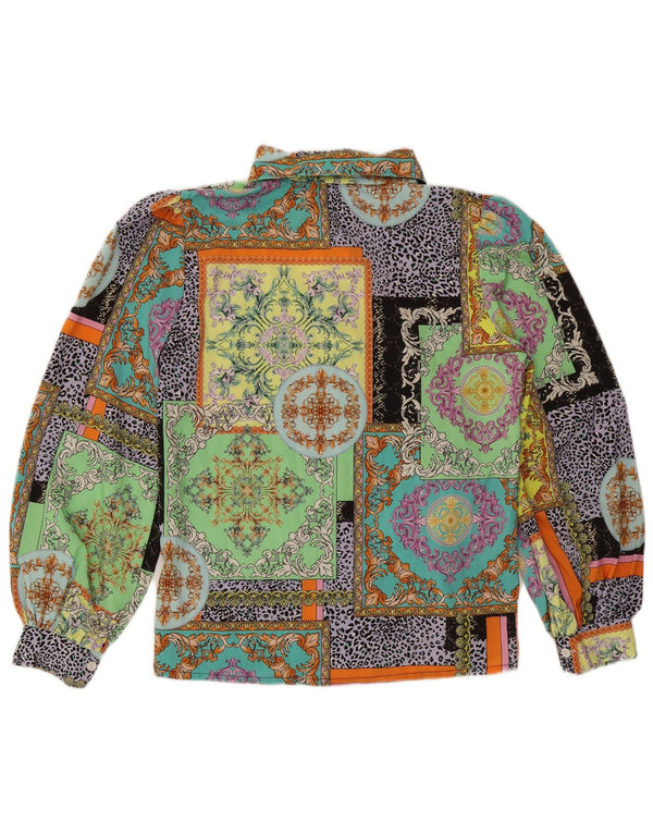Camicetta camicia vintage da donna UK 14 cotone patchwork multicolore medio