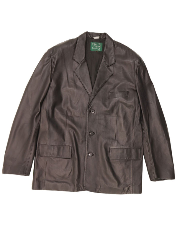 Vintage Mens 3 Button Leather Blazer Jacket IT 56 2XL Black