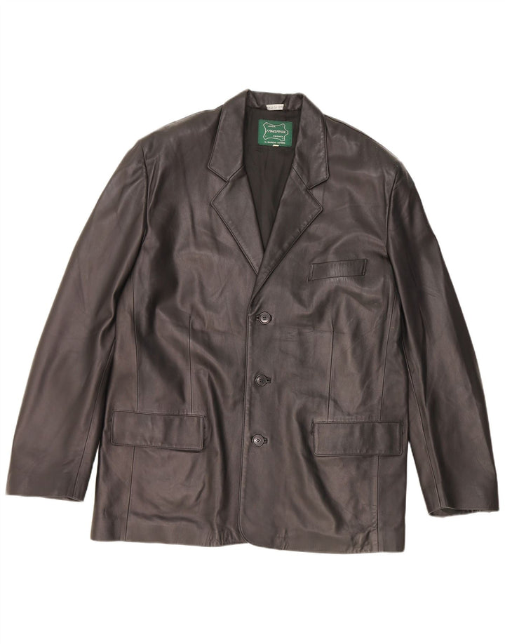 Vintage Mens 3 Button Leather Blazer Jacket IT 56 2XL Black