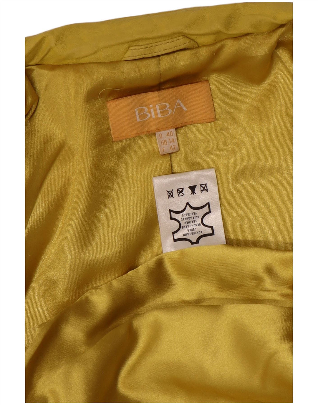 Biba Womens Leather Jacket UK 14 Medium Yellow Spotted Leather