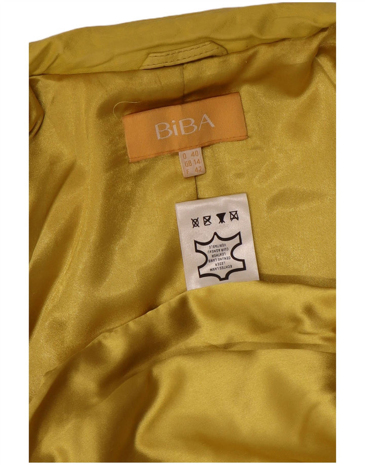 Biba Womens Leather Jacket UK 14 Medium Yellow Spotted Leather