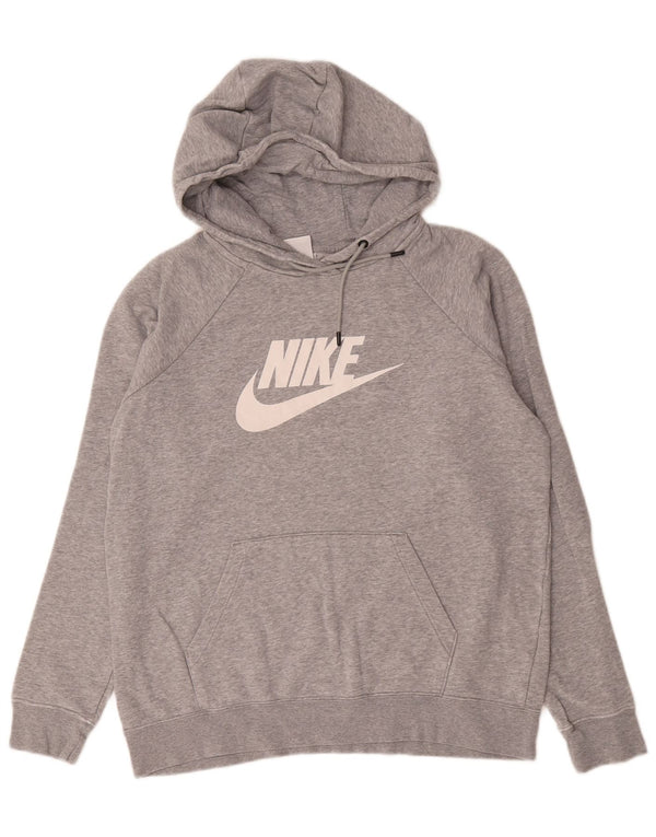 Nike Mens Graphic Hoodie Jumper Large Grey Flecked Cotton