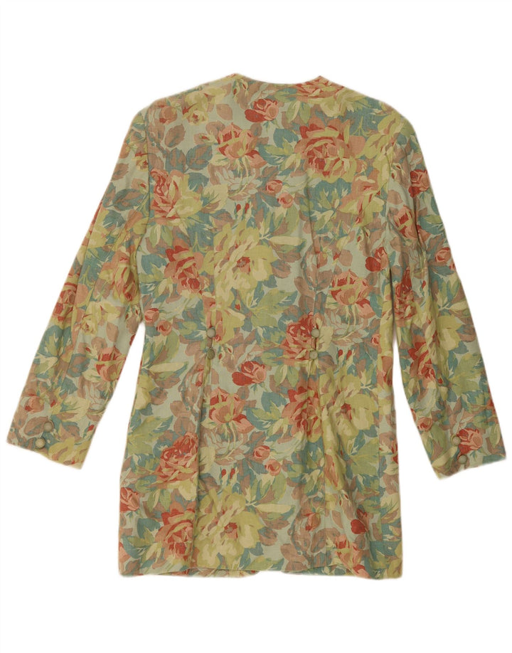 OUI SET Womens Longline Blazer Jacket EU 36 Small Green Floral Linen