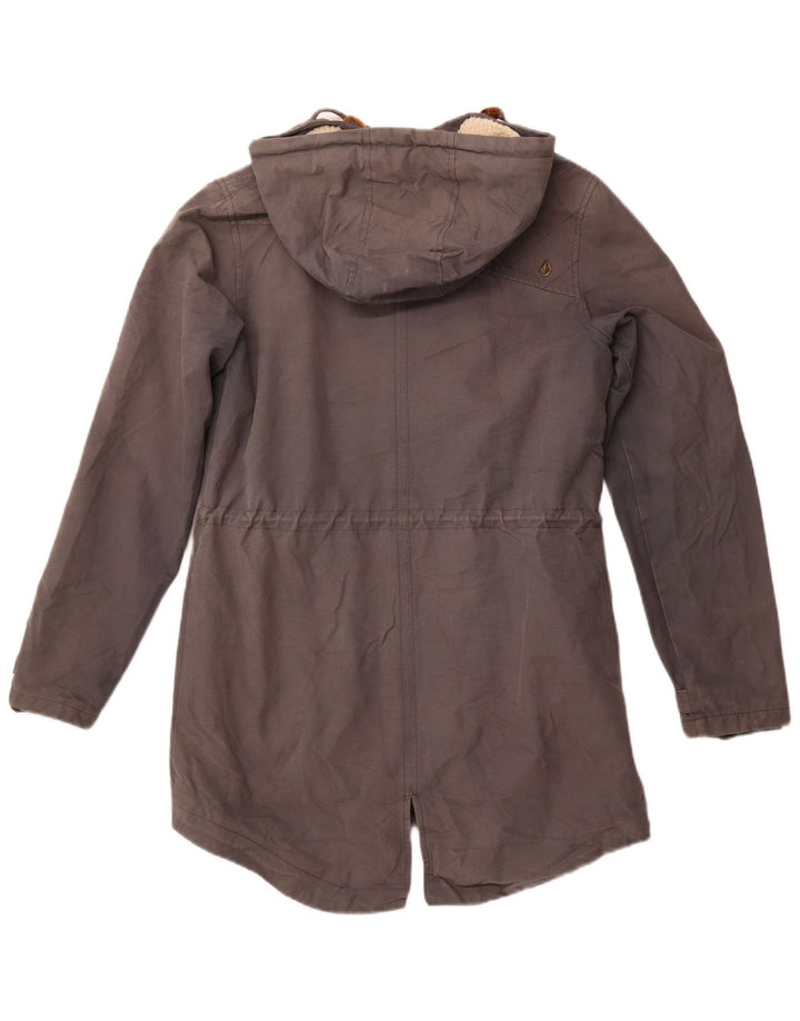 VOLCOM Womens Hooded Sherpa Parka Jacket US 10 Large Grey Cotton