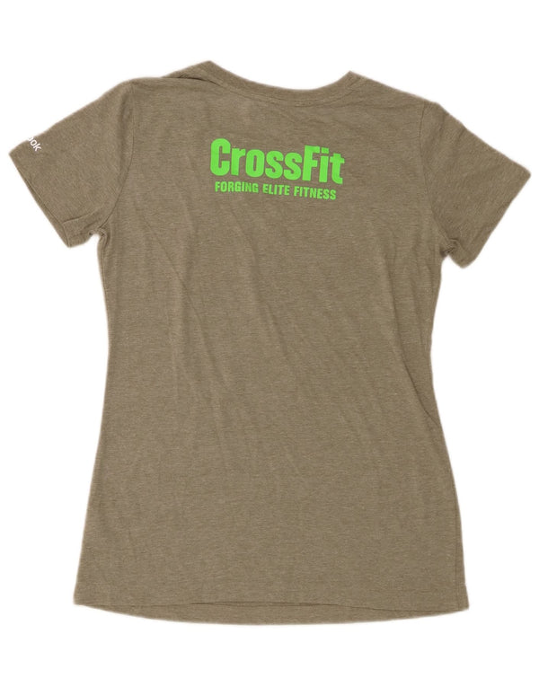 T-shirt grafica Reebok Cross Fit da donna UK 16/18 Large Khaki Flecked