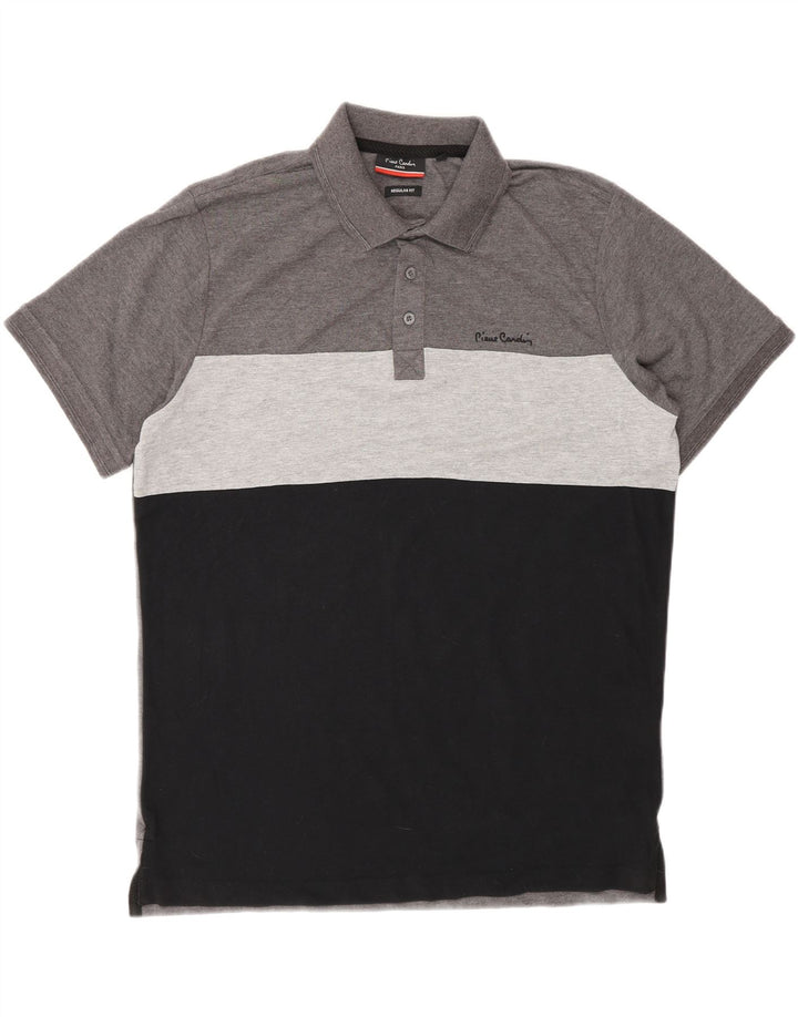 Polo da uomo dalla vestibilità regolare Pierre Cardin, grande, in poliestere color block grigio
