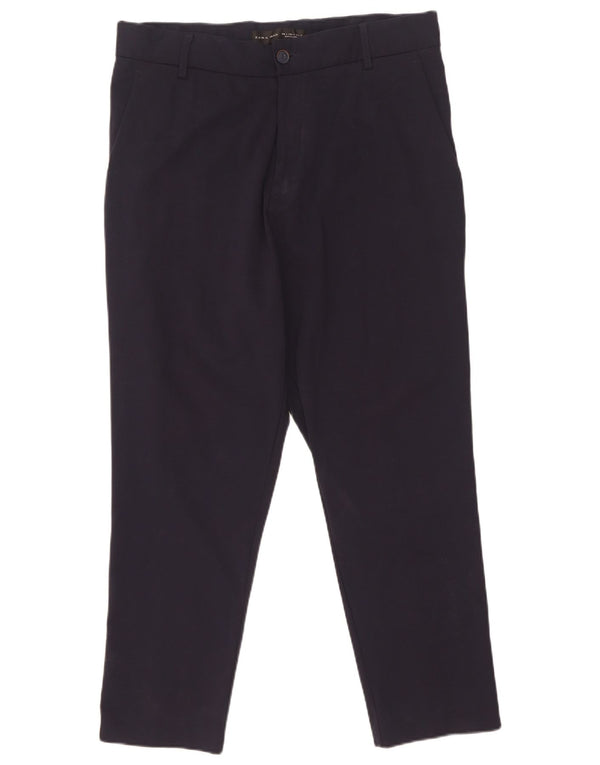 Zara Herre Crop Chino Bukser Large W32 L26 Marineblå stribet nylon