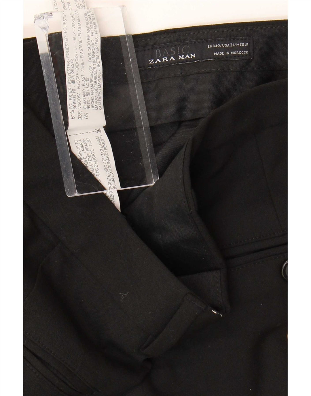 Zara Mens Straight Suit Trousers EU 40 Medium W31 L30 Black Polyester