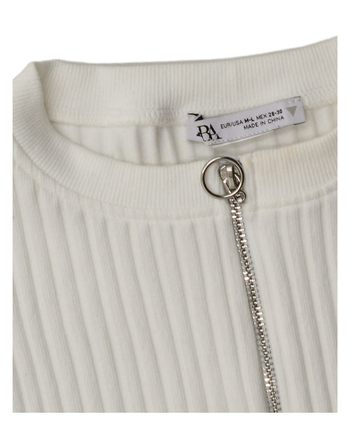 ZARA Womens Zip Neck Crop Vest Tank Top UK 12 Medium White Vintage Zara and Second-Hand Zara from Messina Hembry 