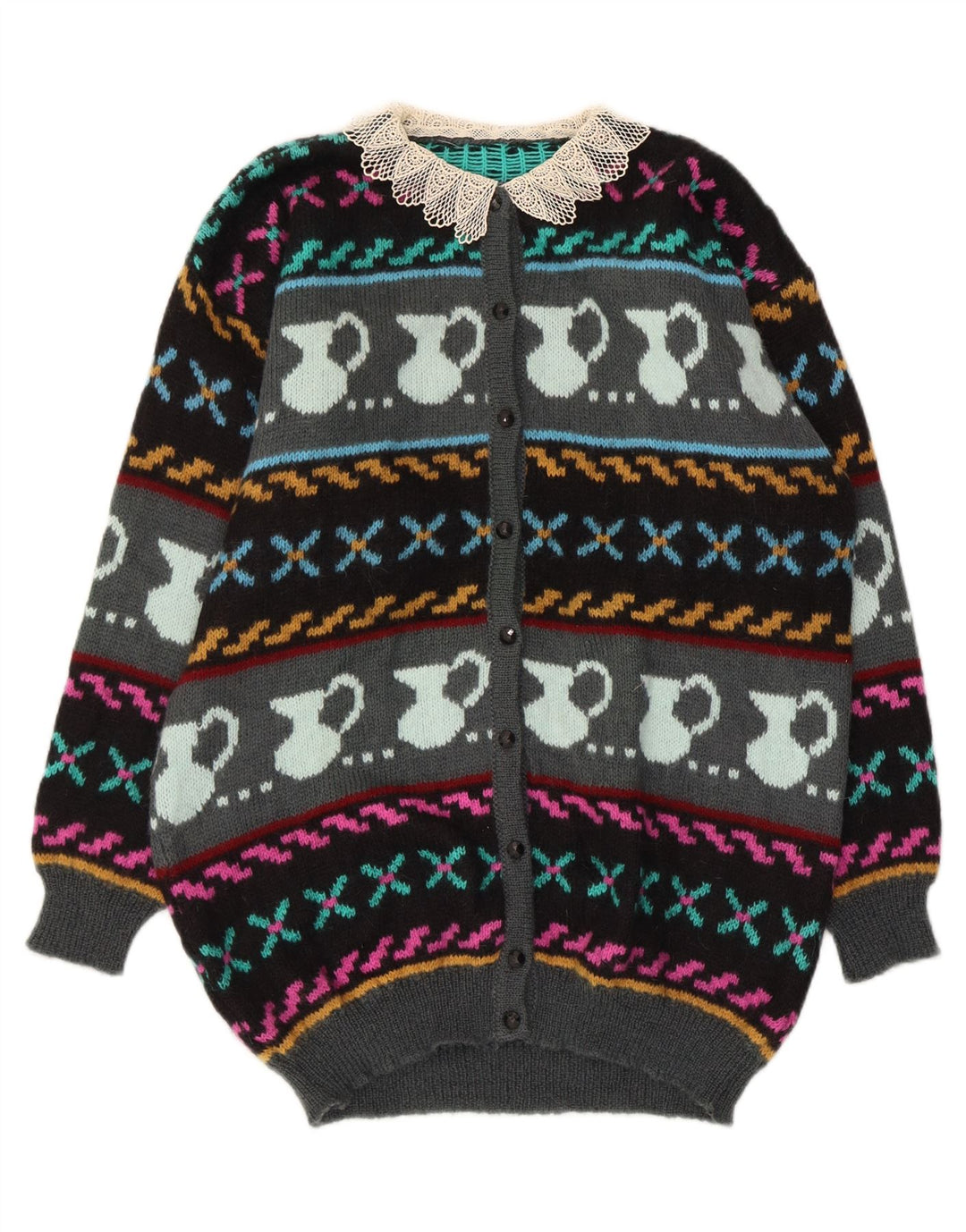Vintage Womens Abstract Pattern Cardigan Sweater UK 10 Small Multicoloured