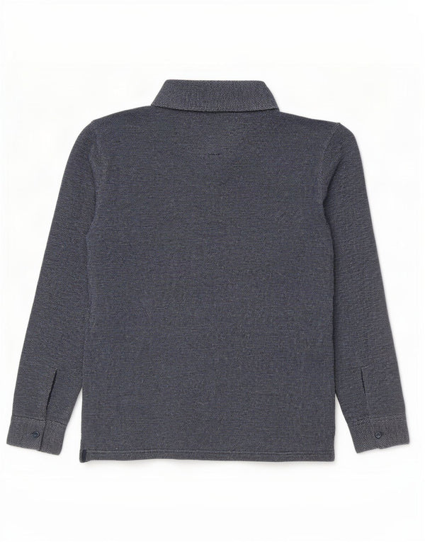 Massimo Dutti Mens Casual Fit Long Sleeve Polo Shirt Large Navy Blue Cotton