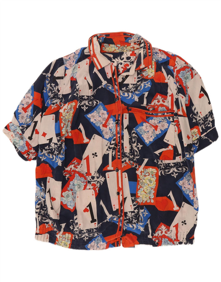 Blusa feminina vintage com padrão abstrato Reino Unido 16 grande multicolorida