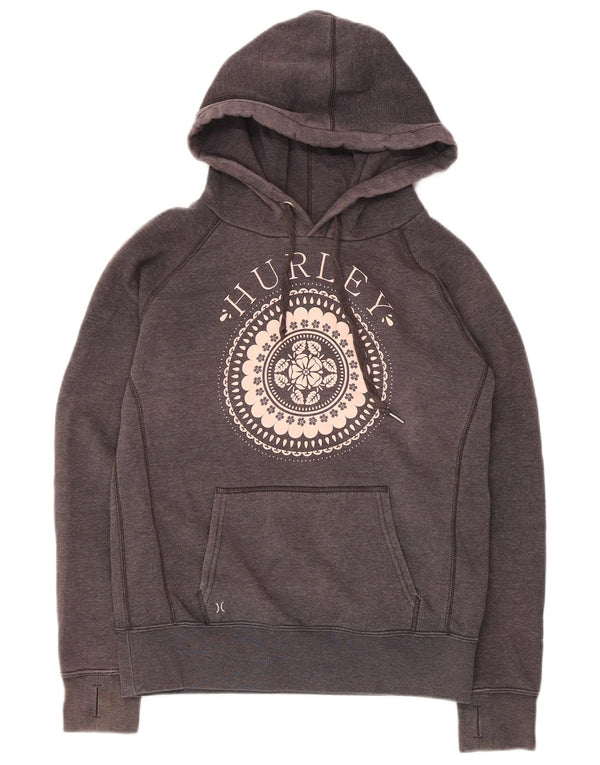 Hurley Womens Graphic Hoodie Jumper UK 14 Medium Grey Cotton