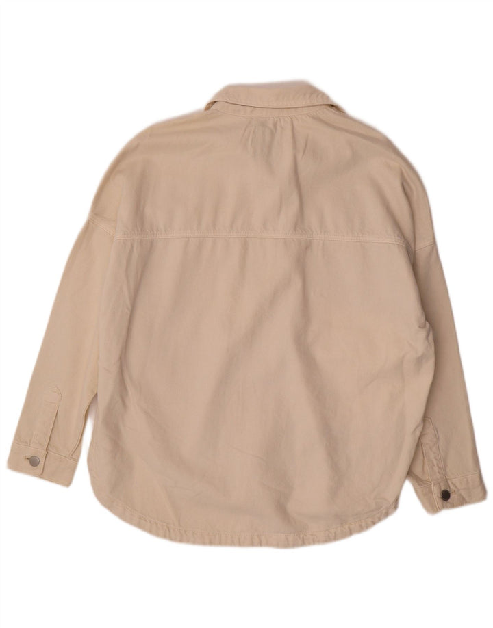 Zara Womens Oversized Denim Shirt UK 10 Small Beige Cotton