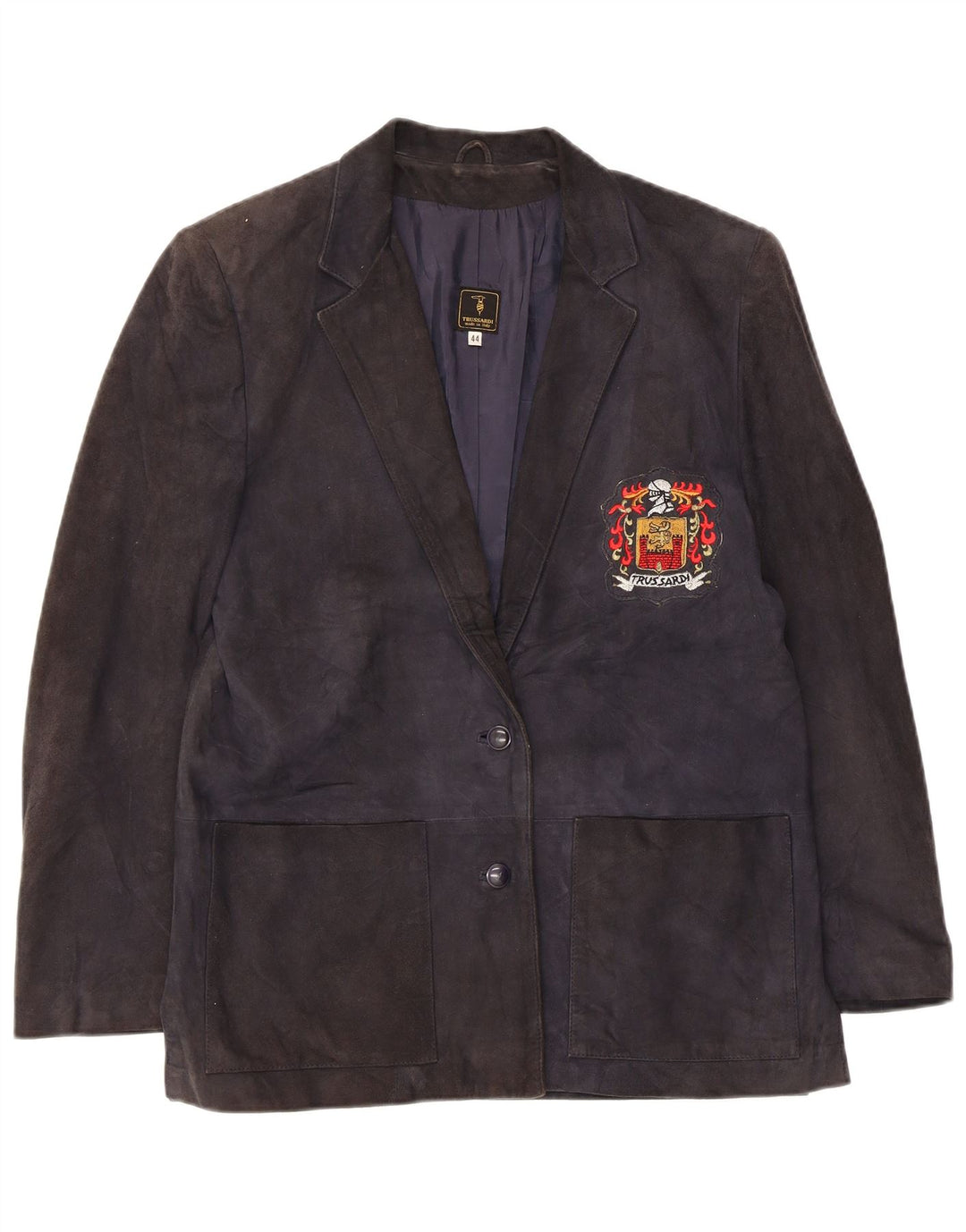 Trussardi Dame 2 Knaps Ruskind Blazer Jacket IT 44 Medium Navy Blue