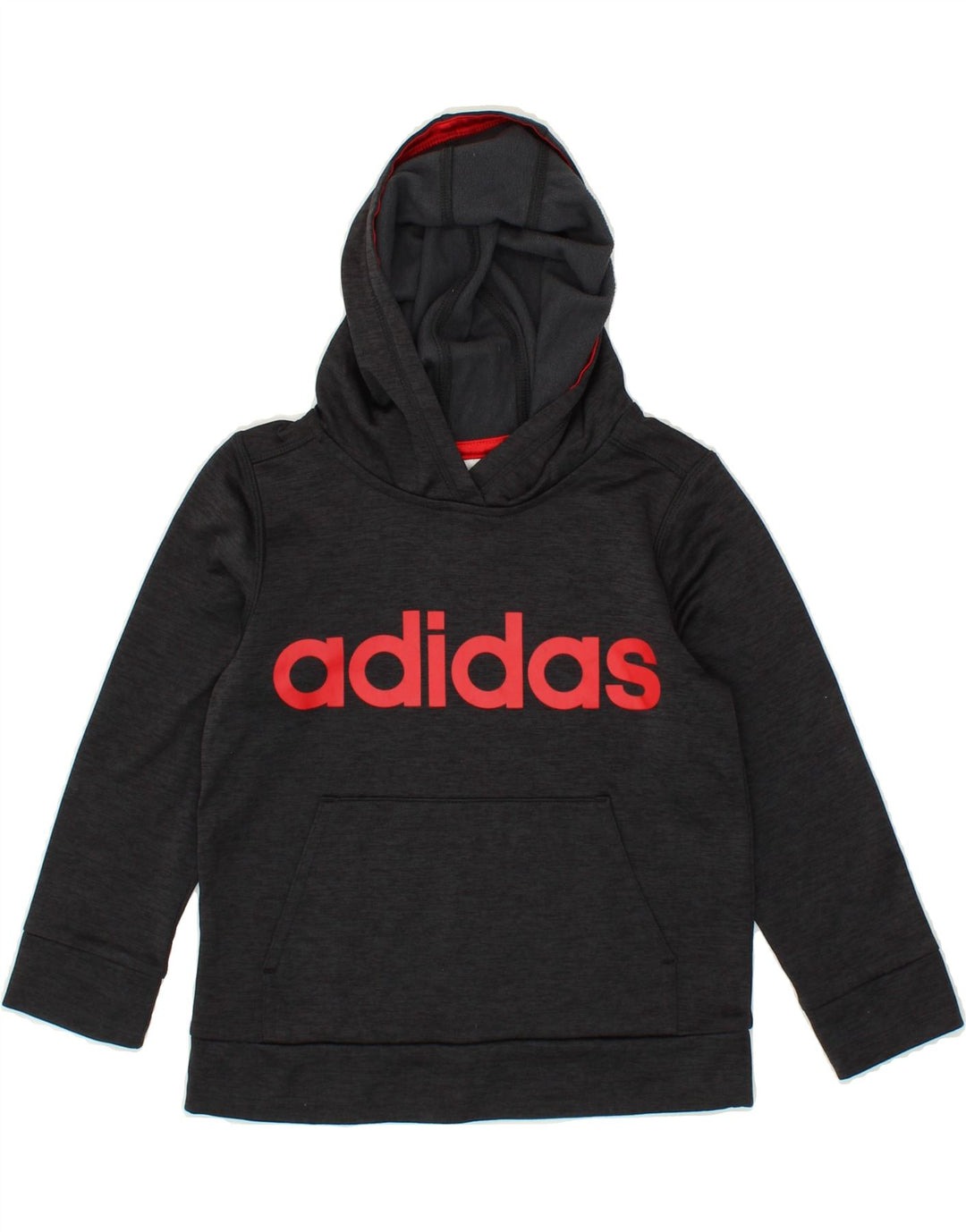 ADIDAS Boys Graphic Hoodie Jumper 4-5 Years Grey Flecked Polyester Vintage Adidas and Second-Hand Adidas from Messina Hembry 