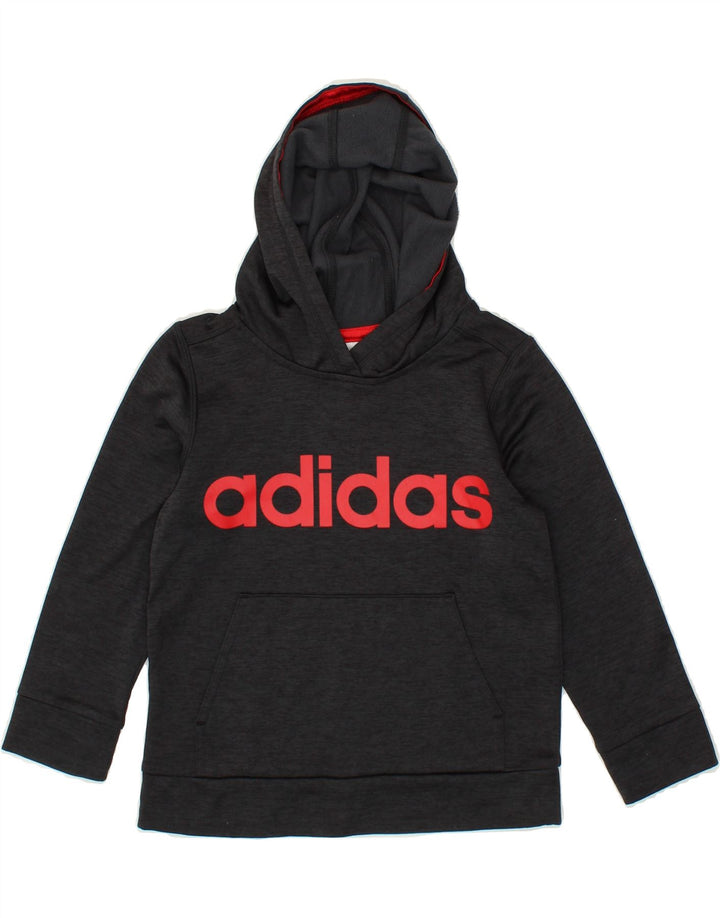 ADIDAS Boys Graphic Hoodie Jumper 4-5 Years Grey Flecked Polyester Vintage Adidas and Second-Hand Adidas from Messina Hembry 