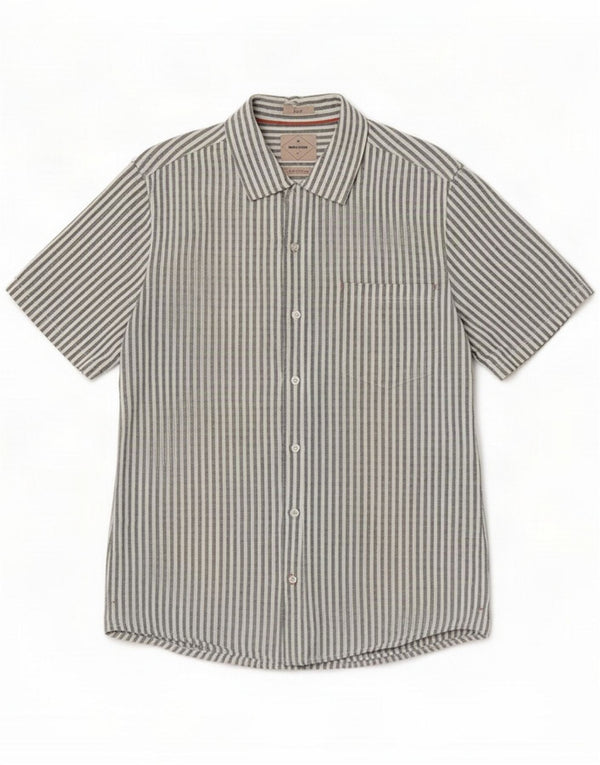 White Stuff Mens Short Sleeve Slim Fit Shirt Large Green Pinstripe Linen