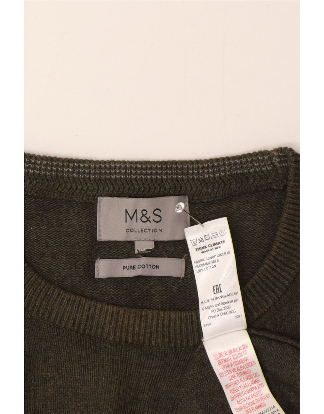 Marks & Spencer Mens Crew Neck Jumper Sweater 2XL Green Cotton