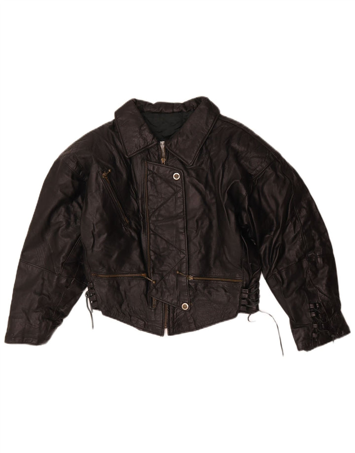 Vintage Womens Crop Leather Jacket UK 16 Large Black