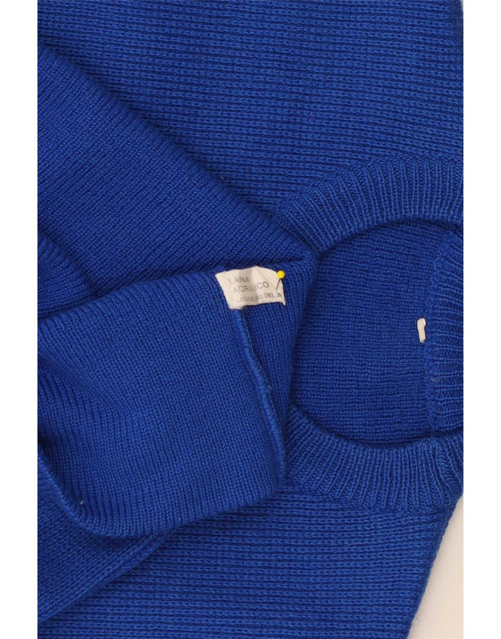Vintage Mens Crew Neck Jumper Sweater Small Blue Striped Wool