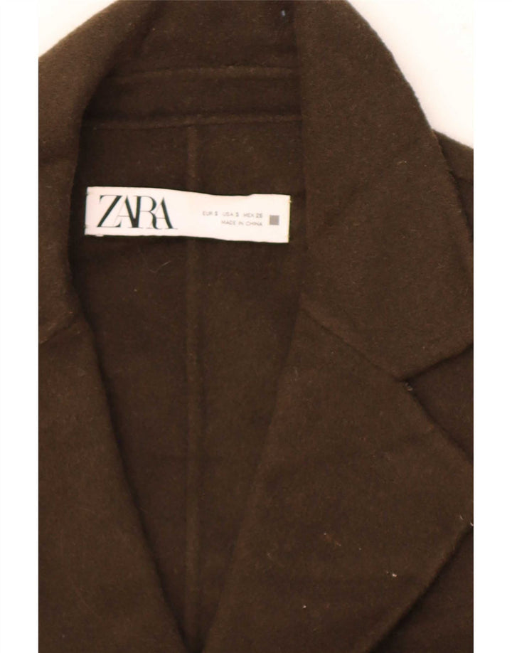Zara Veste blazer surdimensionnée à double boutonnage pour femme UK 10 Petite laine kaki