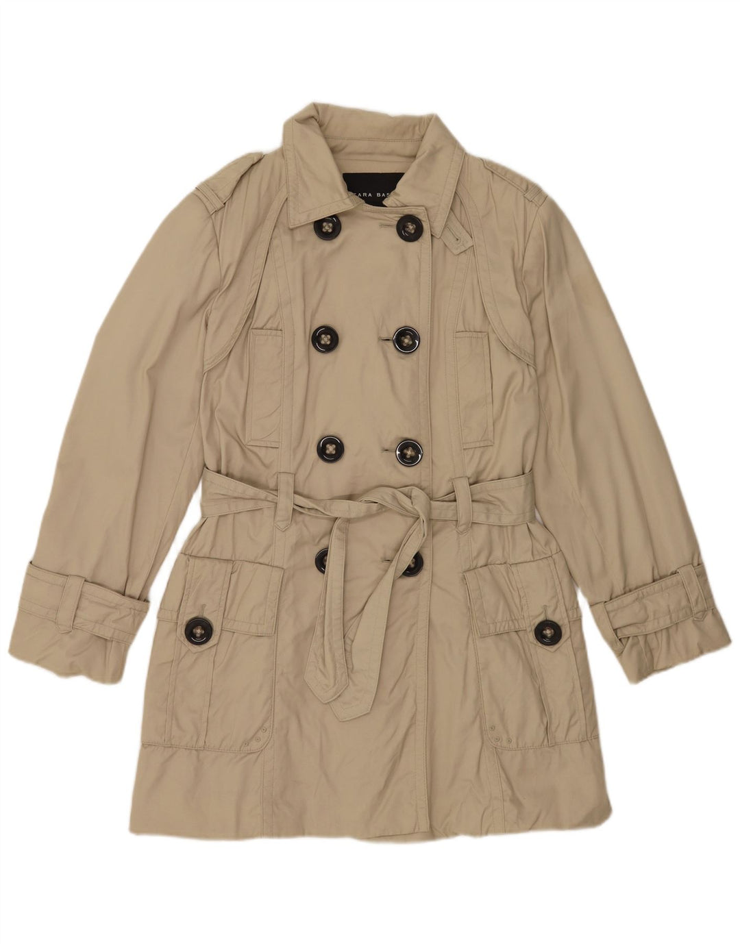 Zara Womens Trench Coat UK 16 Large Beige Nylon