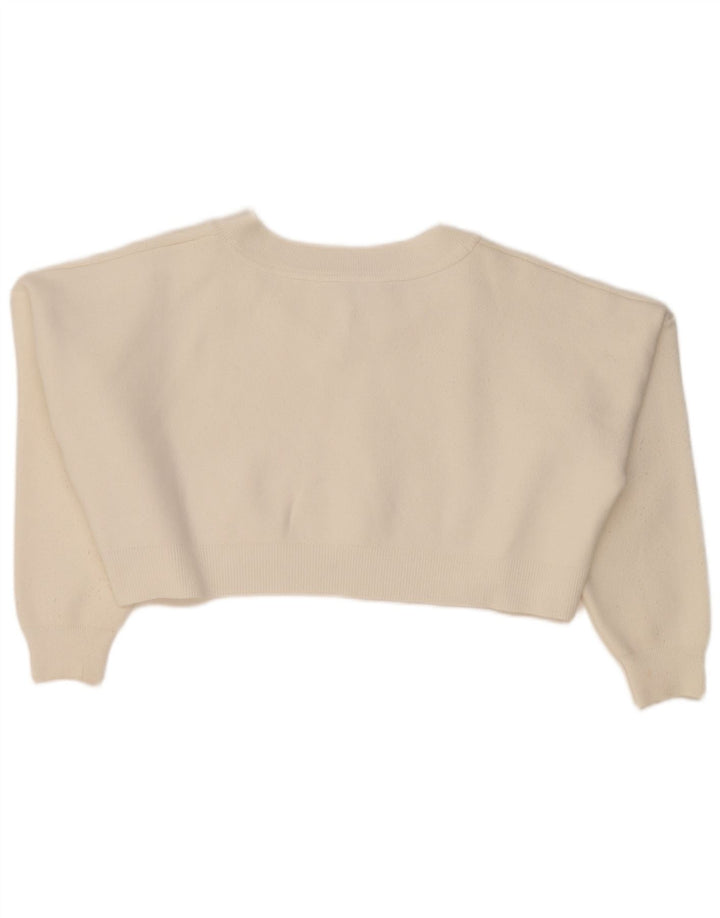 Maglione maglione oversize con scollo a V corto da donna Topshop UK 14 bianco medio