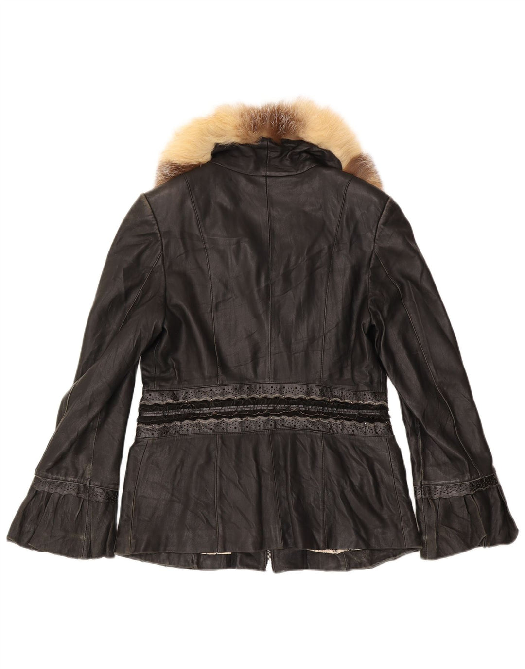 Vintage mujer chaqueta de cuero Reino Unido 12 Medio Negro