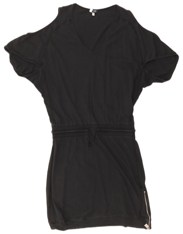 Armani Jeans Damen Batwing Off Shoulder Kleid UK 10 Small Schwarze Baumwolle